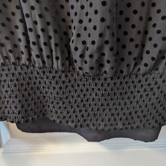 WHBM Black Chiffon w/ Velvet Polka Dot Blouse - Size 8 - Picture 5 of 7